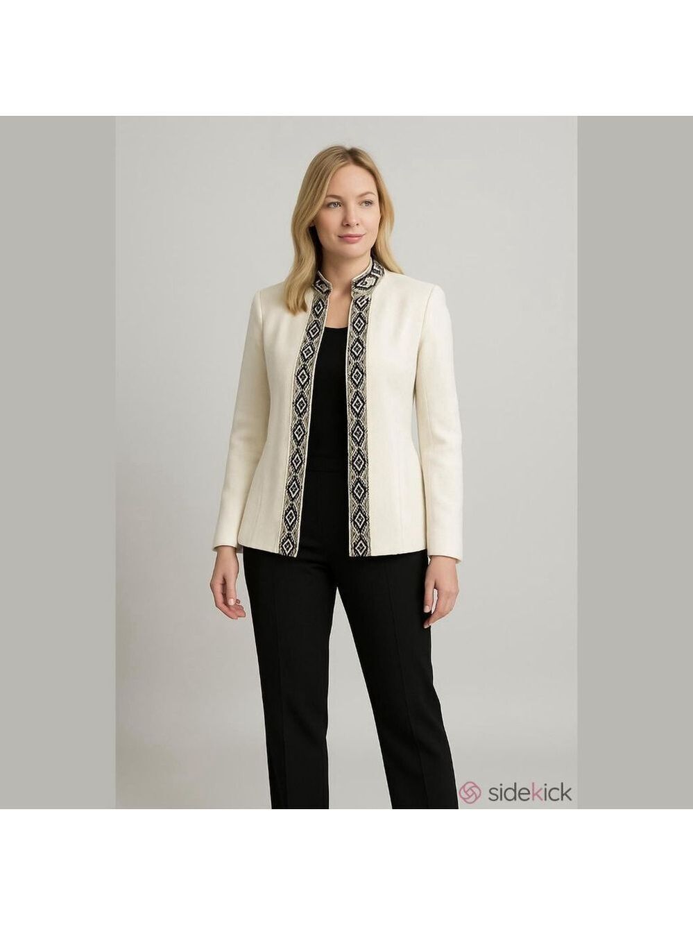 Talbots Petite NWOT Women's White & Black Beaded & Embroidered Blazer Jacket 10P
